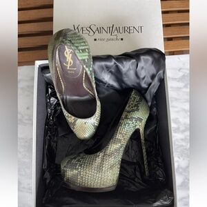 Yves Saint Laurent Green Leather Pumps Pitone Penelope High Heels Size 8.5